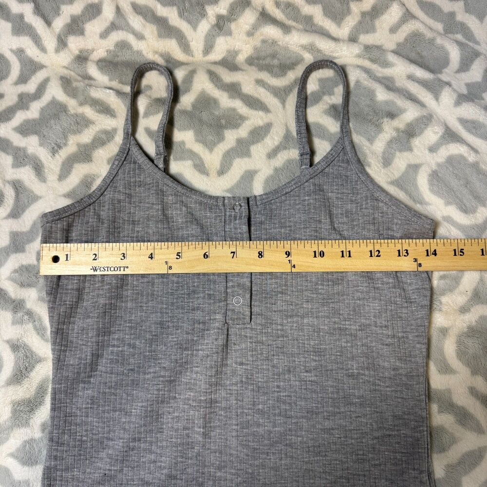 SHEIN Gray Ribbed Henley Crop Tank Top Womens M Spaghetti Strap Stretch Cami - Picture 3 of 7